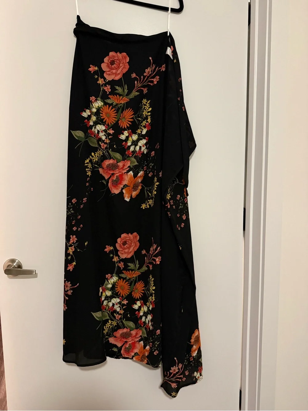 Lulus black floral maxi wrap skirt and crop top set